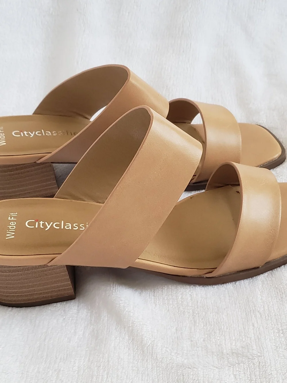Wide Fit Tan Leather Slide Sandals